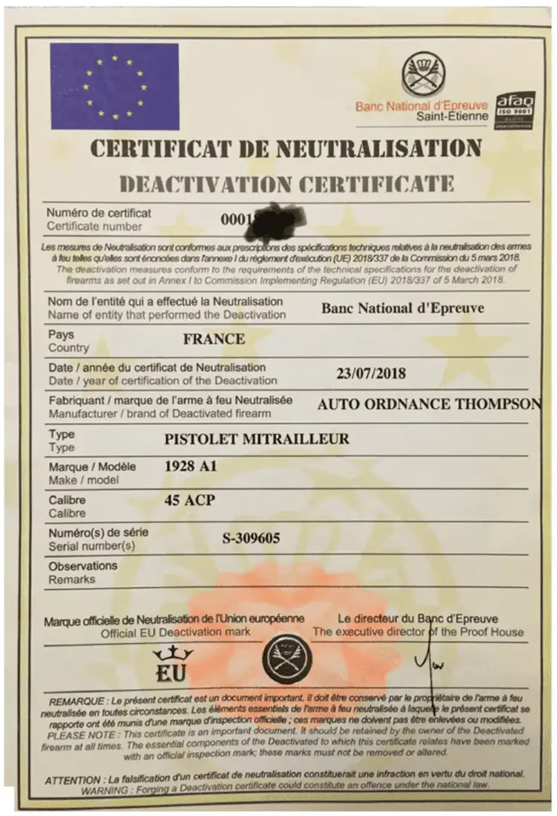 Certificat français/européen